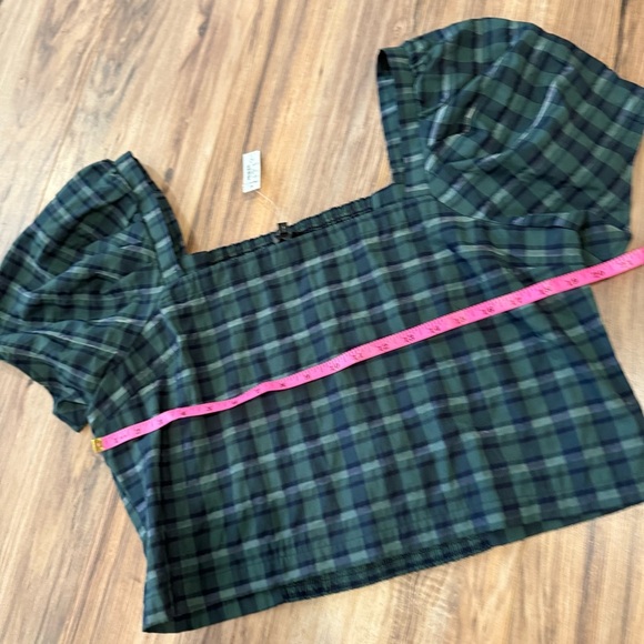 NWT Madewell Hopewell Puff-Sleeve Crop Top in Plaid - Picture 7 of 8